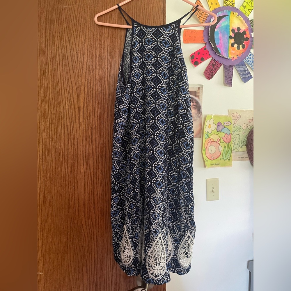Blue patterned lace detailing sun dress